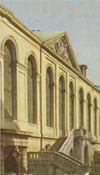 Canaletto: Blick zum Neumarkt vom Jüdenhof aus/ 1749-51. (Im Bildausschnitt: alte Dresdner Gemäldegalerie im Marstall